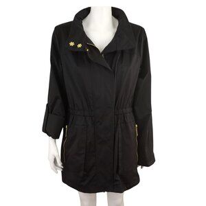 Nikki Jones QUINN Black Anorak Raincoat Jacket Roll Tab Sleeve Stowaway Hood
